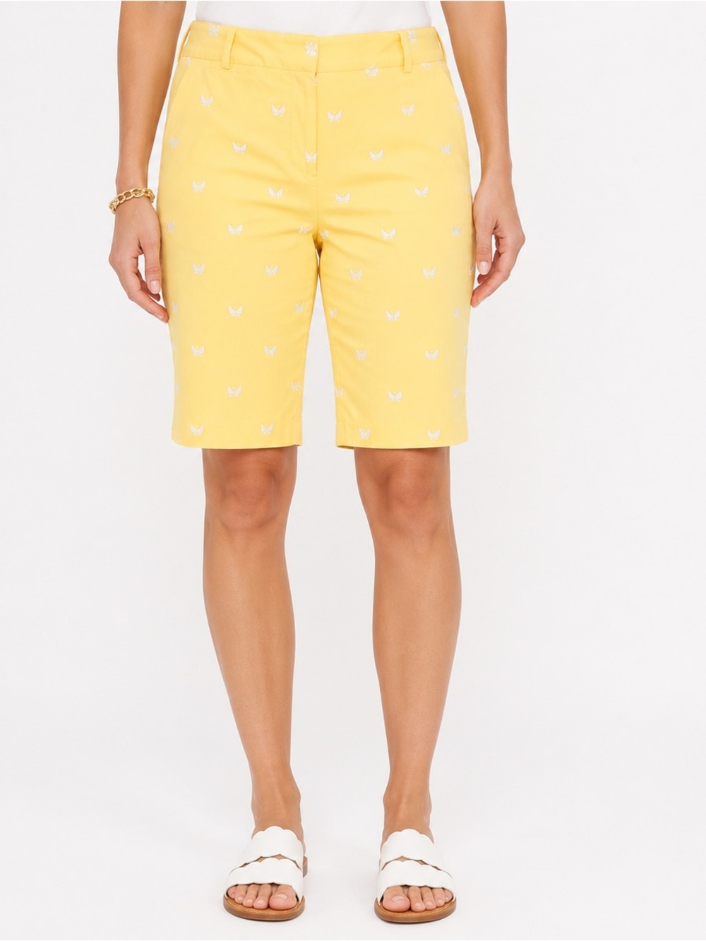 Talbots Butterfly Embroidered Bermuda Shorts 6 Yellow Preppy Cottagecore Coastal